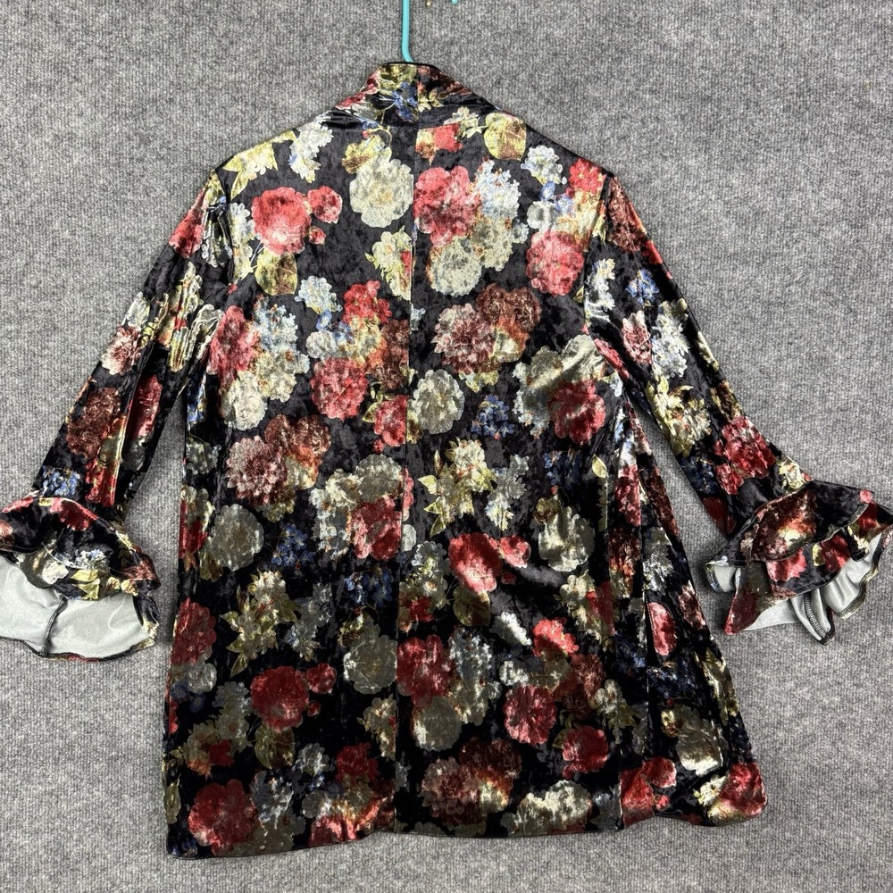 BCBGeneration Burnout Velvet Floral Jacket Medium Open Front Ruffle Bell Sleeve - Picture 6 of 11